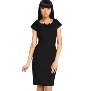 Kate Spade Black Wool Wiggle Sheath Miriam Dress with Bows at Neckline
